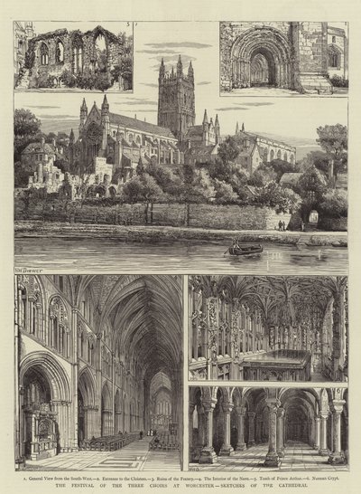 The Festival of the Three Choirs at Worcester, Sketches of the Cathedral by Henry William Brewer
